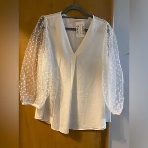 Blouse with tulle dot sleeves- size large